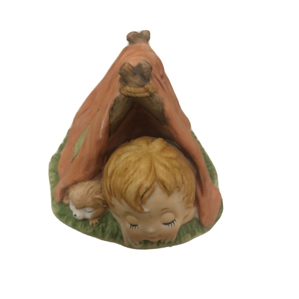 Vintage Decor Boy In A Tent With His Dog Sweet Gift Mid Century Modern